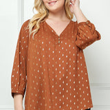 Cognac 3/4 Button Cuff Sleeve V - Neck Popover - Plus - DressbarnShirts & Blouses