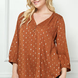 Cognac 3/4 Button Cuff Sleeve V - Neck Popover - Plus - DressbarnShirts & Blouses