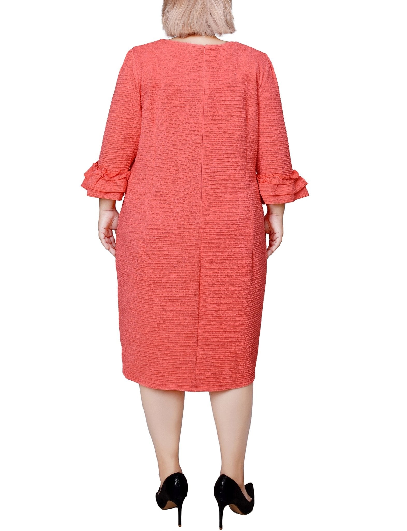 Coral 3/4 Sleeve Textured Knit Dress - Plus Coral 3/4 Sleeve Textured Knit Dress - Plus