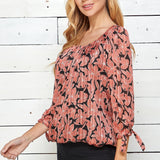 Coral & Black Floral 3/4 Sleeve Bubble Blouse - DressbarnShirts & Blouses