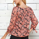 Coral & Black Floral 3/4 Sleeve Bubble Blouse - DressbarnShirts & Blouses