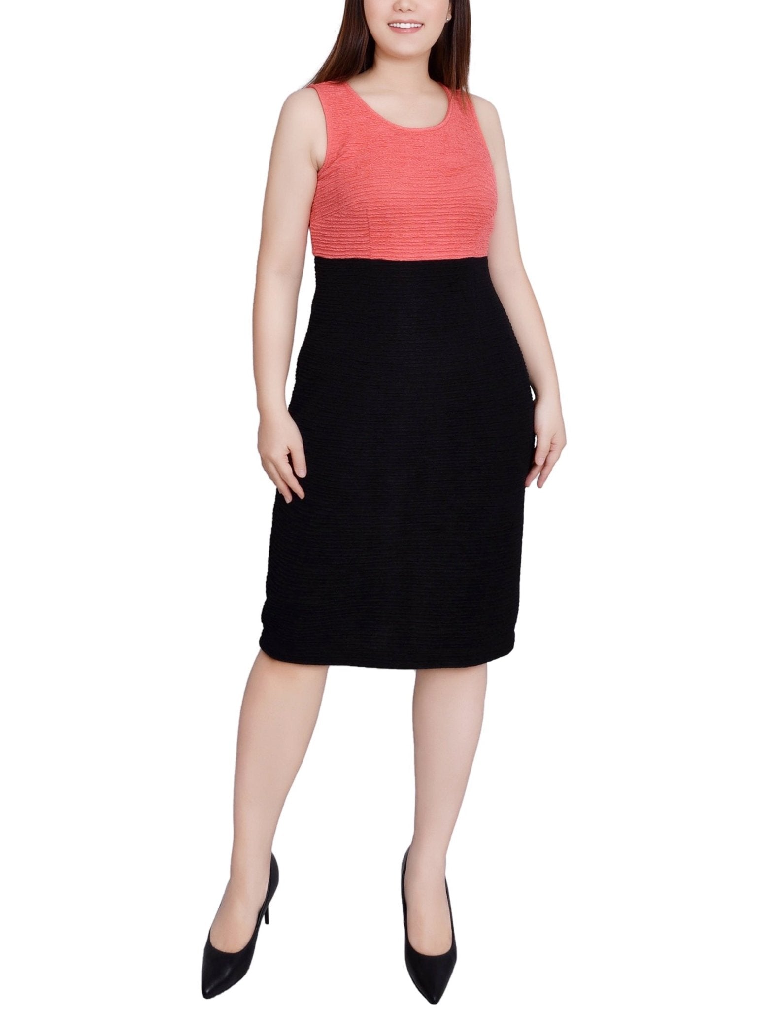 Coral Black Lace-Detail 2 Piece Textured Knit Dress Set - Petite Coral Black Lace-Detail 2 Piece Textured Knit Dress Set - Petite