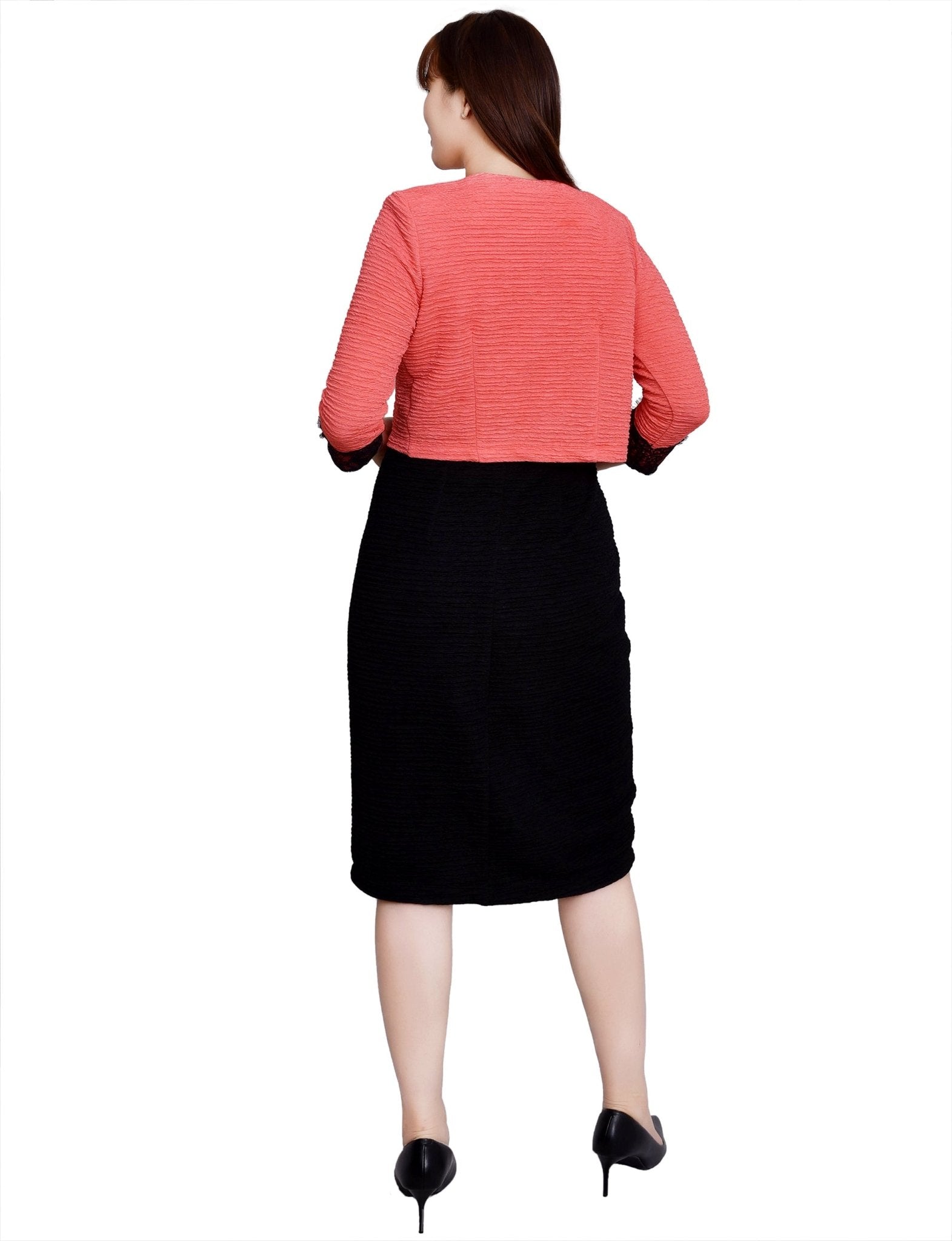 Coral Black Lace-Detail 2 Piece Textured Knit Dress Set - Petite Dressbarn Coral Black Lace-Detail 2 Piece Textured Knit Dress Set - Petite Dressbarn