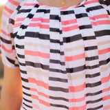 Coral Mixed Stripe Bubble Hem Blouse - DressbarnShirts & Blouses