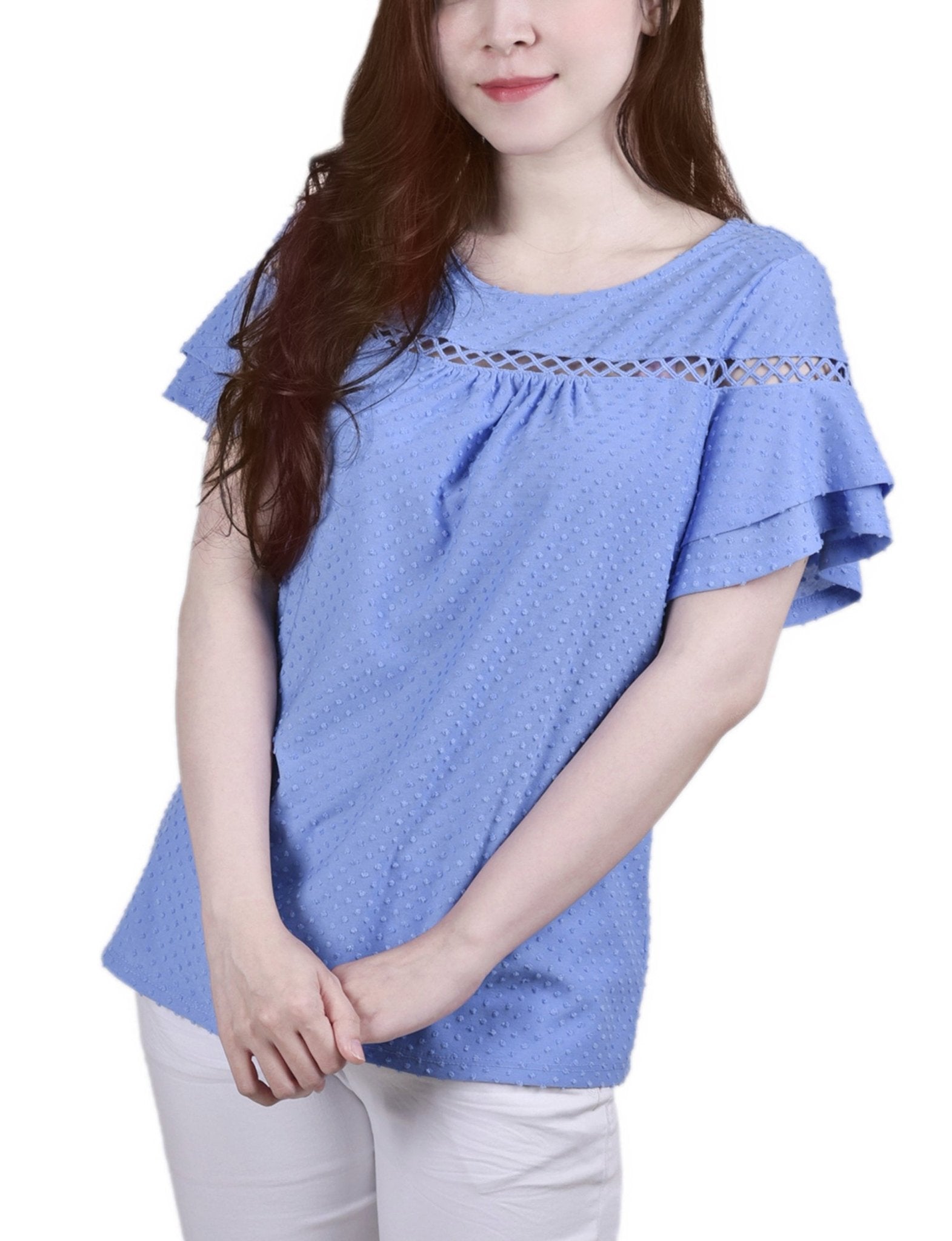 Corn Flower 3/4 Sleeve Blouse With Necklace - Petite - DressbarnBlouses