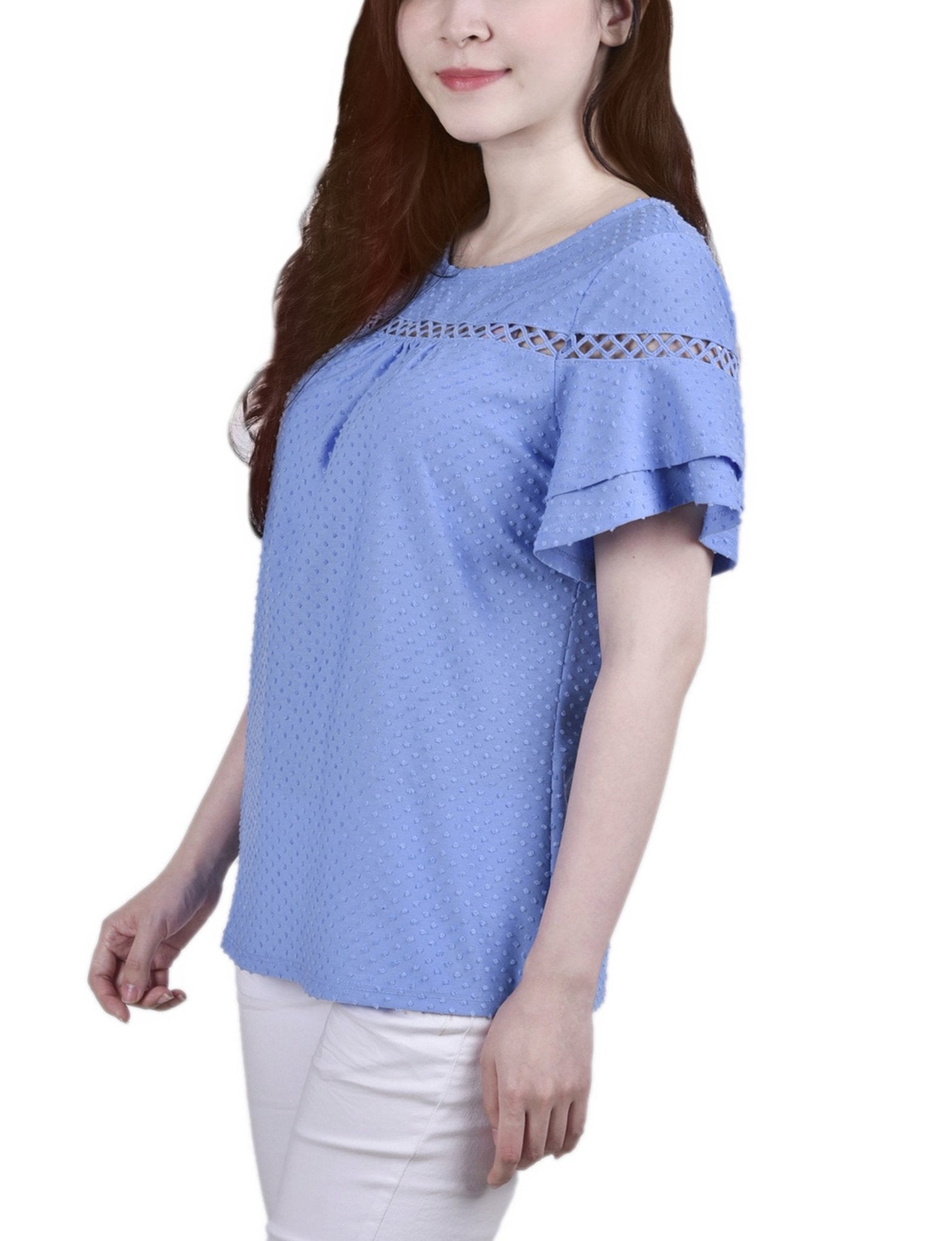 Corn Flower 3/4 Sleeve Blouse With Necklace - Petite - DressbarnBlouses