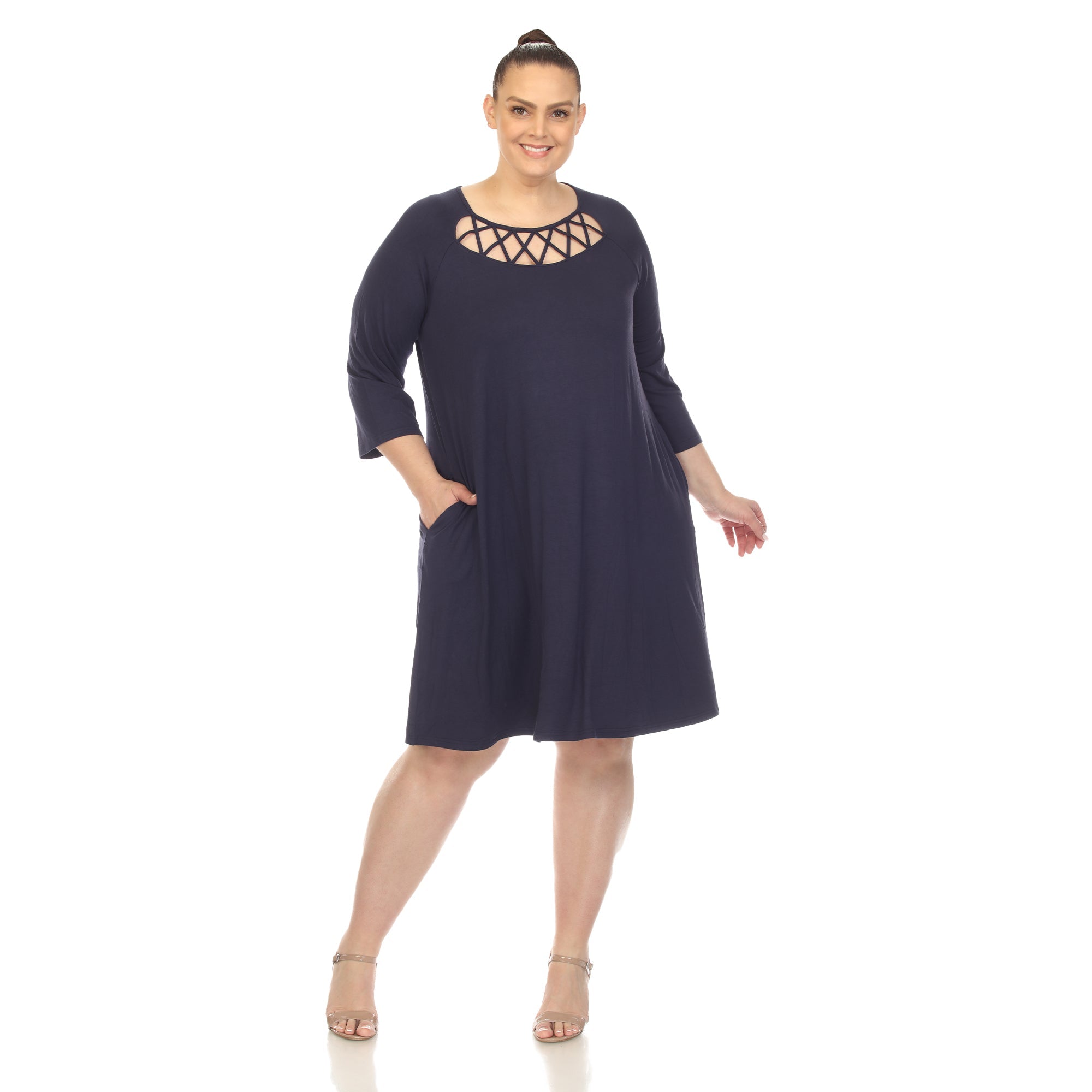 Criss Cross Neckline Swing Midi Dress - Plus - DressbarnDresses