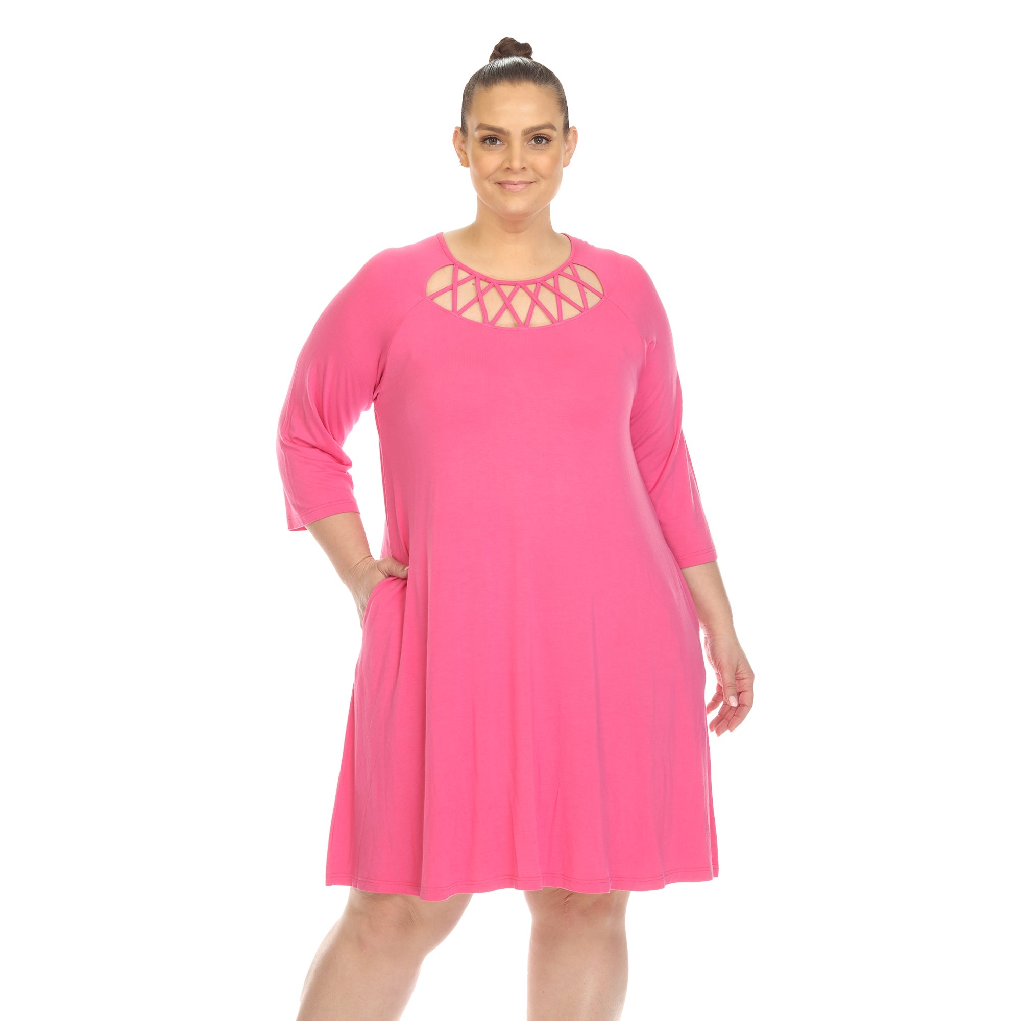 Criss Cross Neckline Swing Midi Dress - Plus - DressbarnDresses