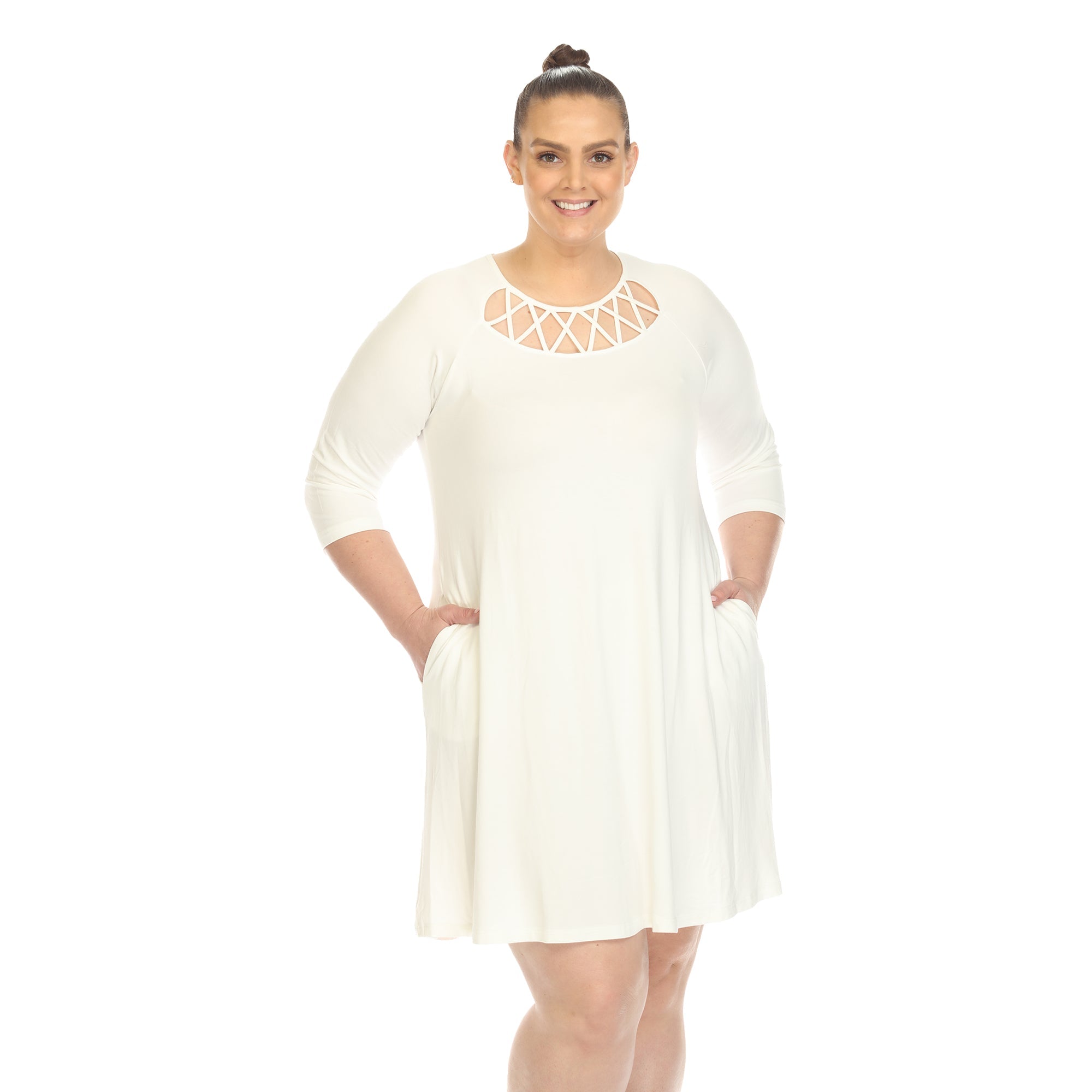 Criss Cross Neckline Swing Midi Dress - Plus - DressbarnDresses