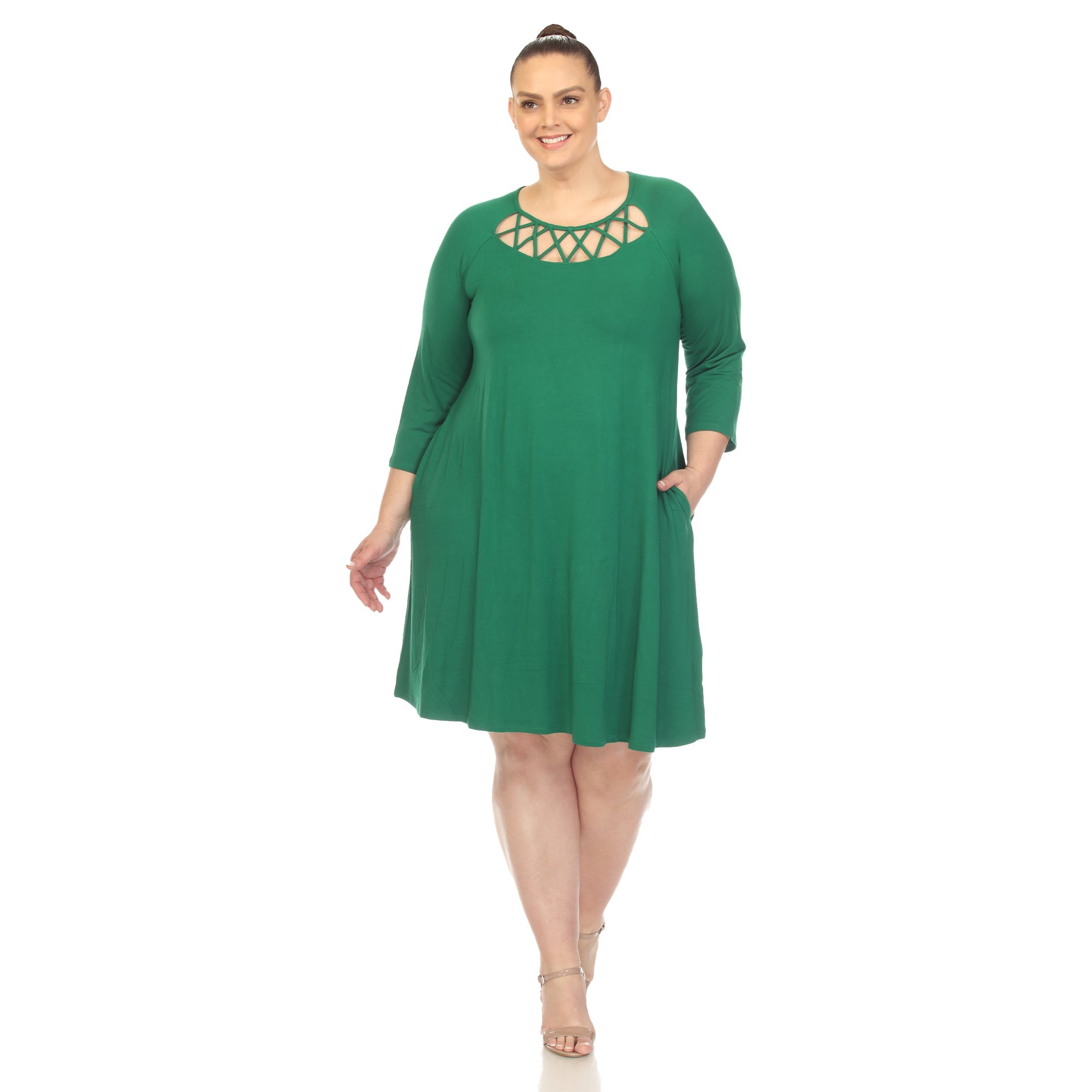 Criss Cross Neckline Swing Midi Dress - Plus - DressbarnDresses