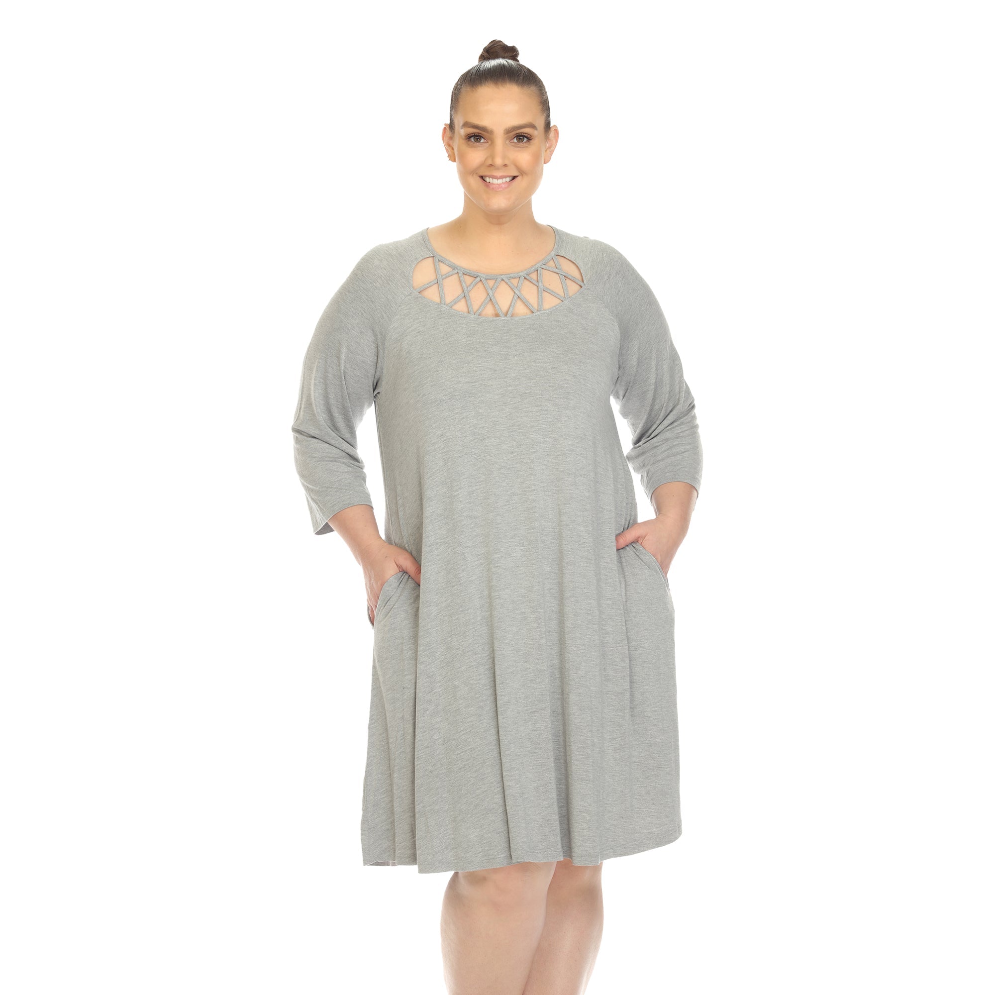 Criss Cross Neckline Swing Midi Dress - Plus - DressbarnDresses