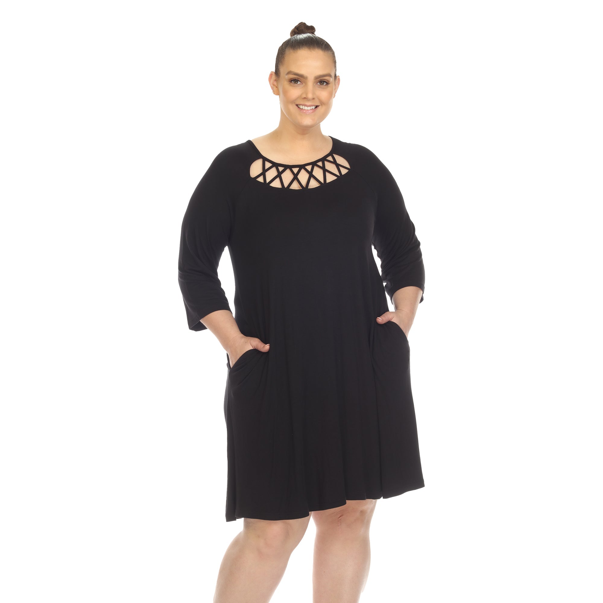 Criss Cross Neckline Swing Midi Dress - Plus - DressbarnDresses