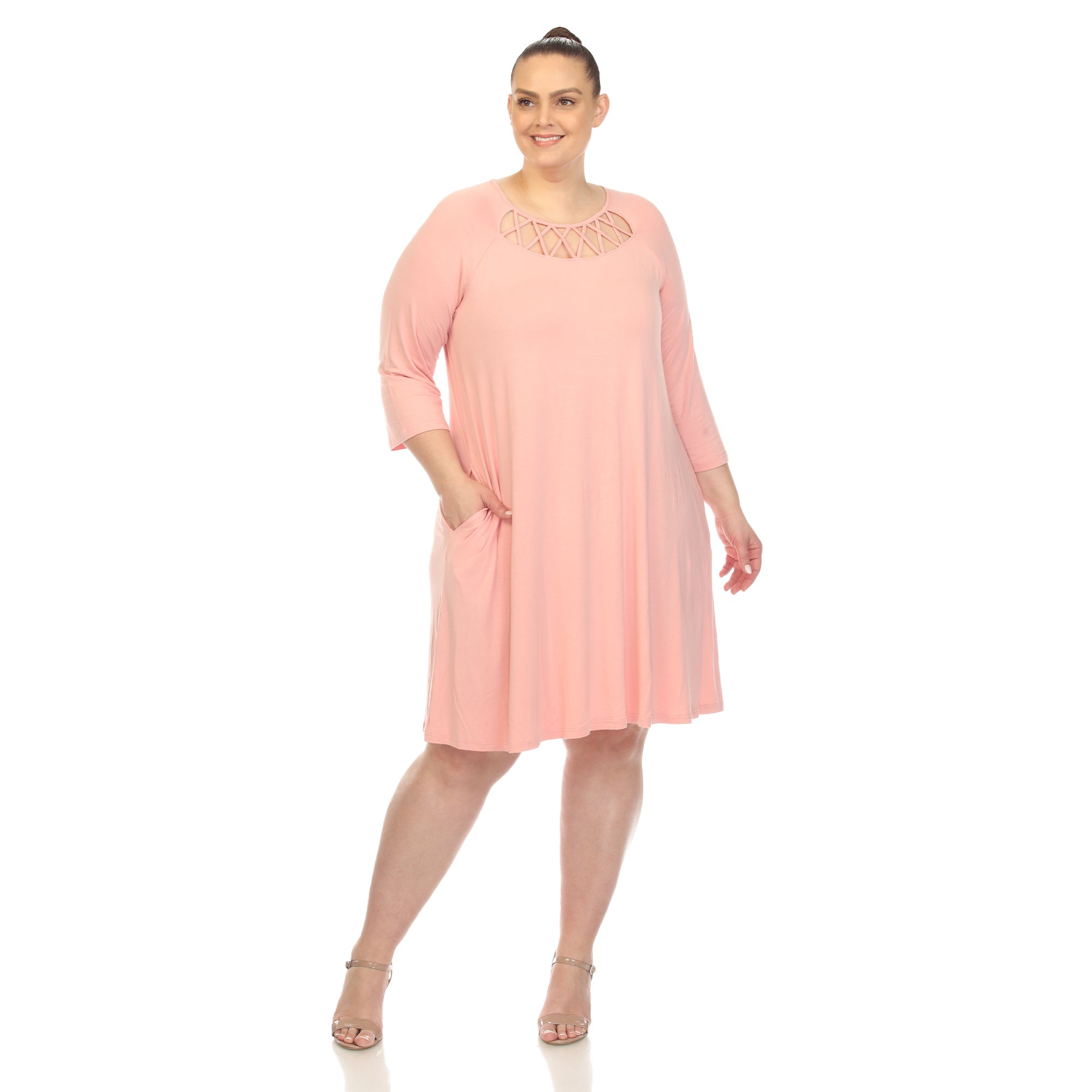 Criss Cross Neckline Swing Midi Dress - Plus - DressbarnDresses