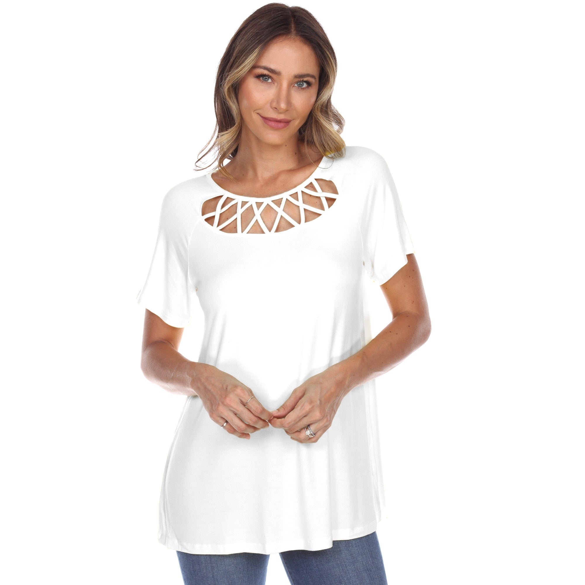 Crisscross Cutout Short Sleeve Top - DressbarnShirts & Blouses