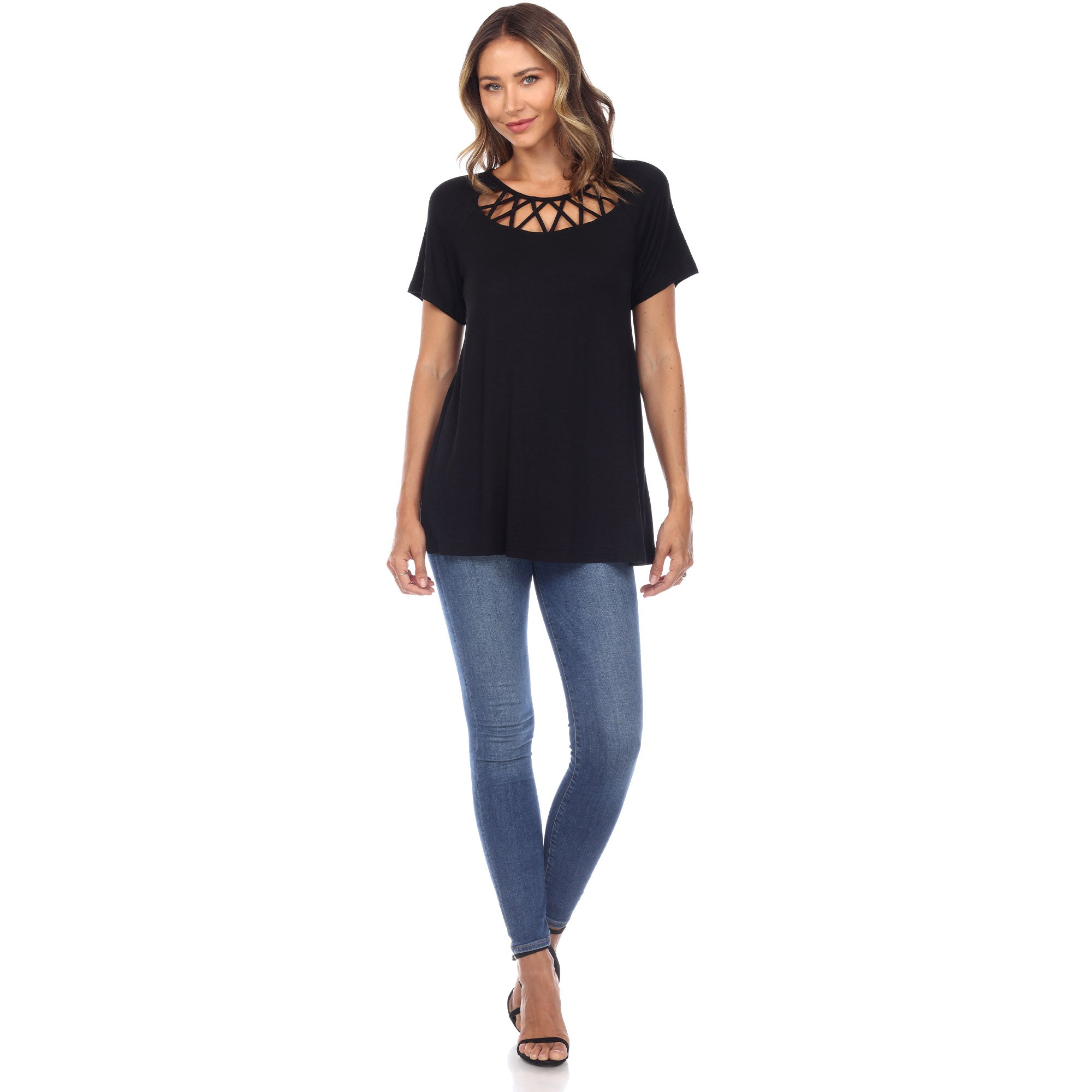 Crisscross Cutout Short Sleeve Top - DressbarnShirts & Blouses