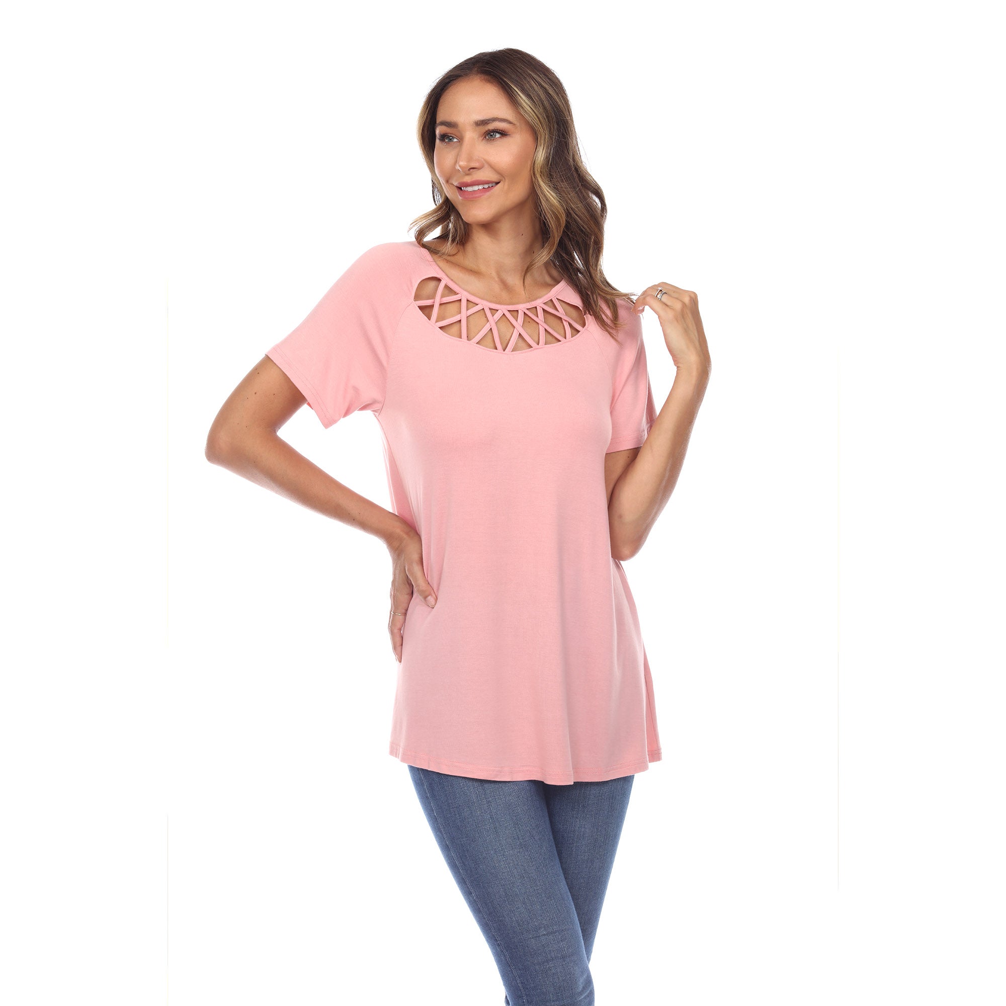 Crisscross Cutout Short Sleeve Top - DressbarnShirts & Blouses