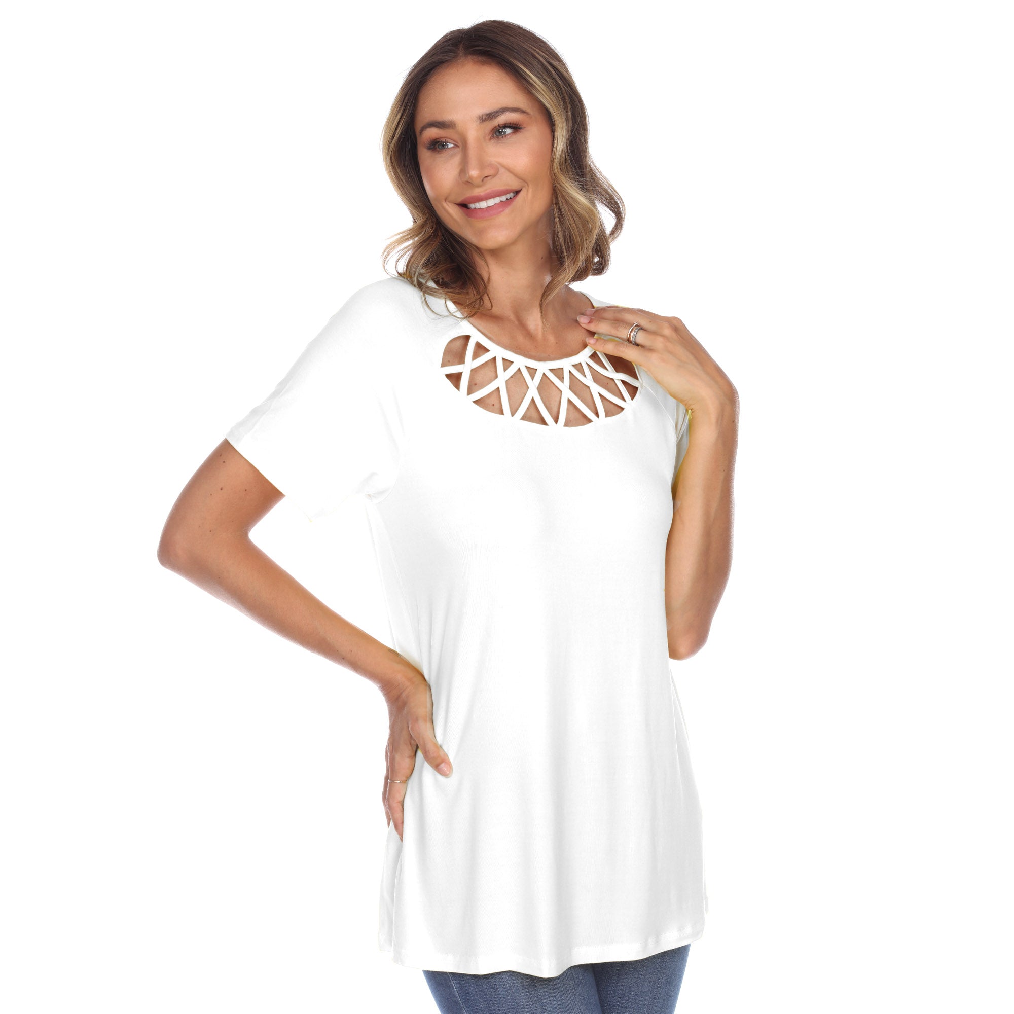 Crisscross Cutout Short Sleeve Top - DressbarnShirts & Blouses