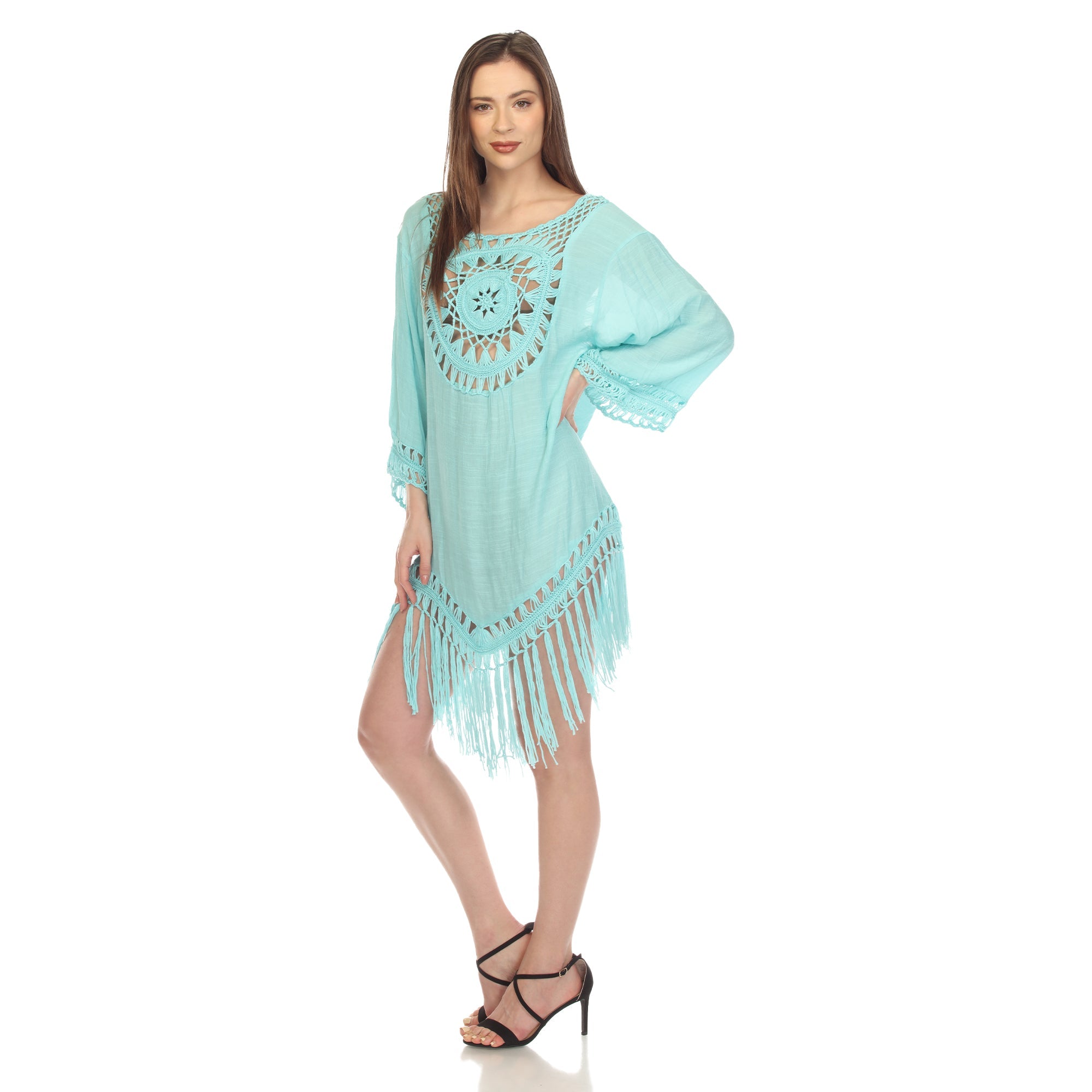 Crocheted Fringed Trim Dress Cover Up - Plus - DressbarnSwimwear