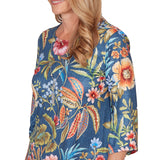 Alfred Dunner Floral Print Pointed Hem Top with Necklace- Petite