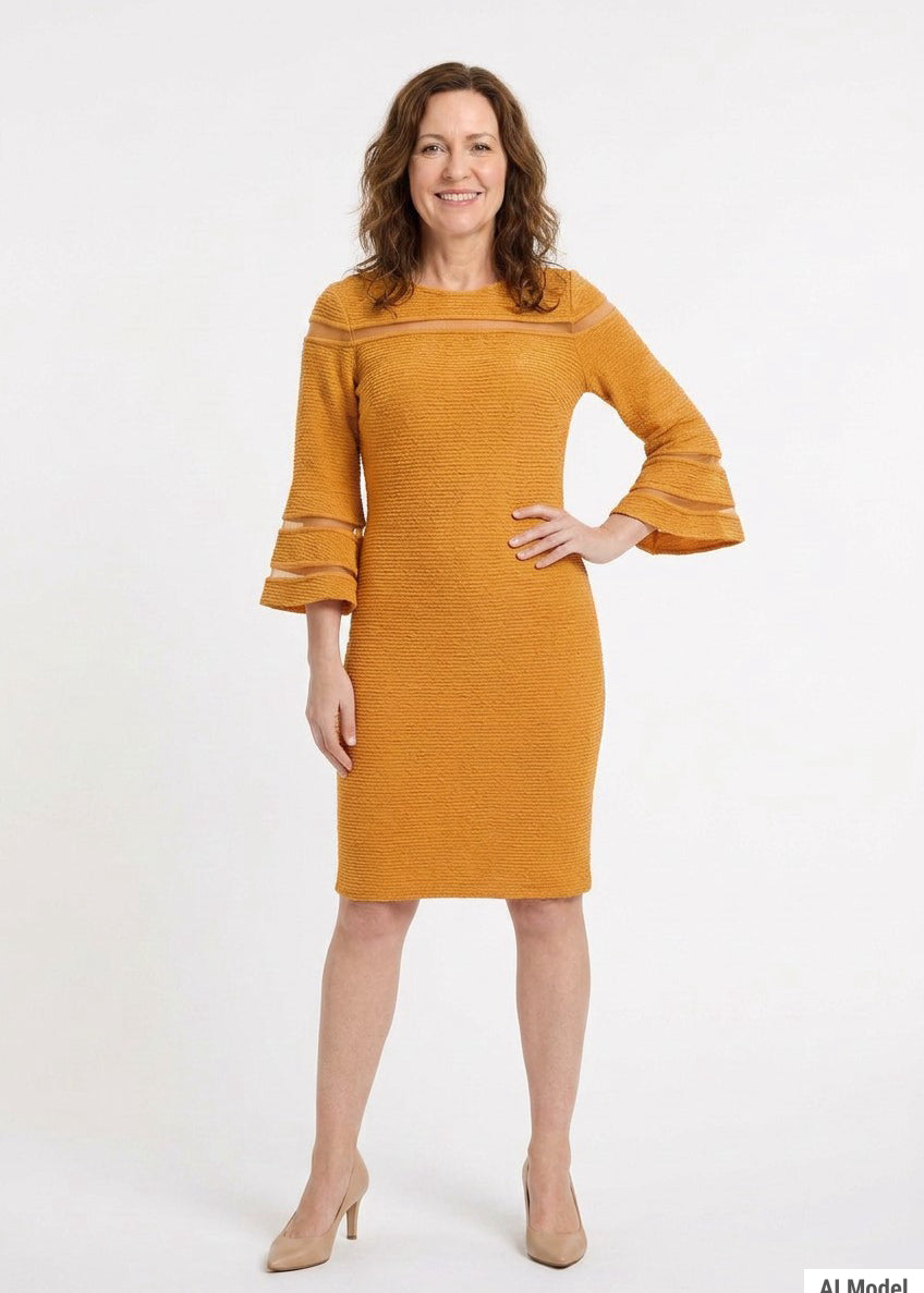 midi bell sleeve dress Long With Contrast Striping – Dressbarn 23.6 Hips Long Peach Colored Sundress VENDOR COLOR-White Light Blue Size:30x30