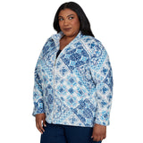 Alfred Dunner Soft Medallion Zip Front Jacket - Navy - Plus