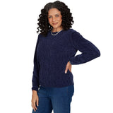 Alfred Dunner Cable Pullover Chenille Sweater - Navy