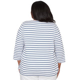 Alfred Dunner Floral Embroidered Stripe Top with Necklace - Plus