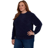 Alfred Dunner Cable Pullover Chenille Sweater - Navy - Plus