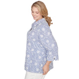 Alfred Dunner Puff Print Pinstripe Embroidered Button Down Top - Plus