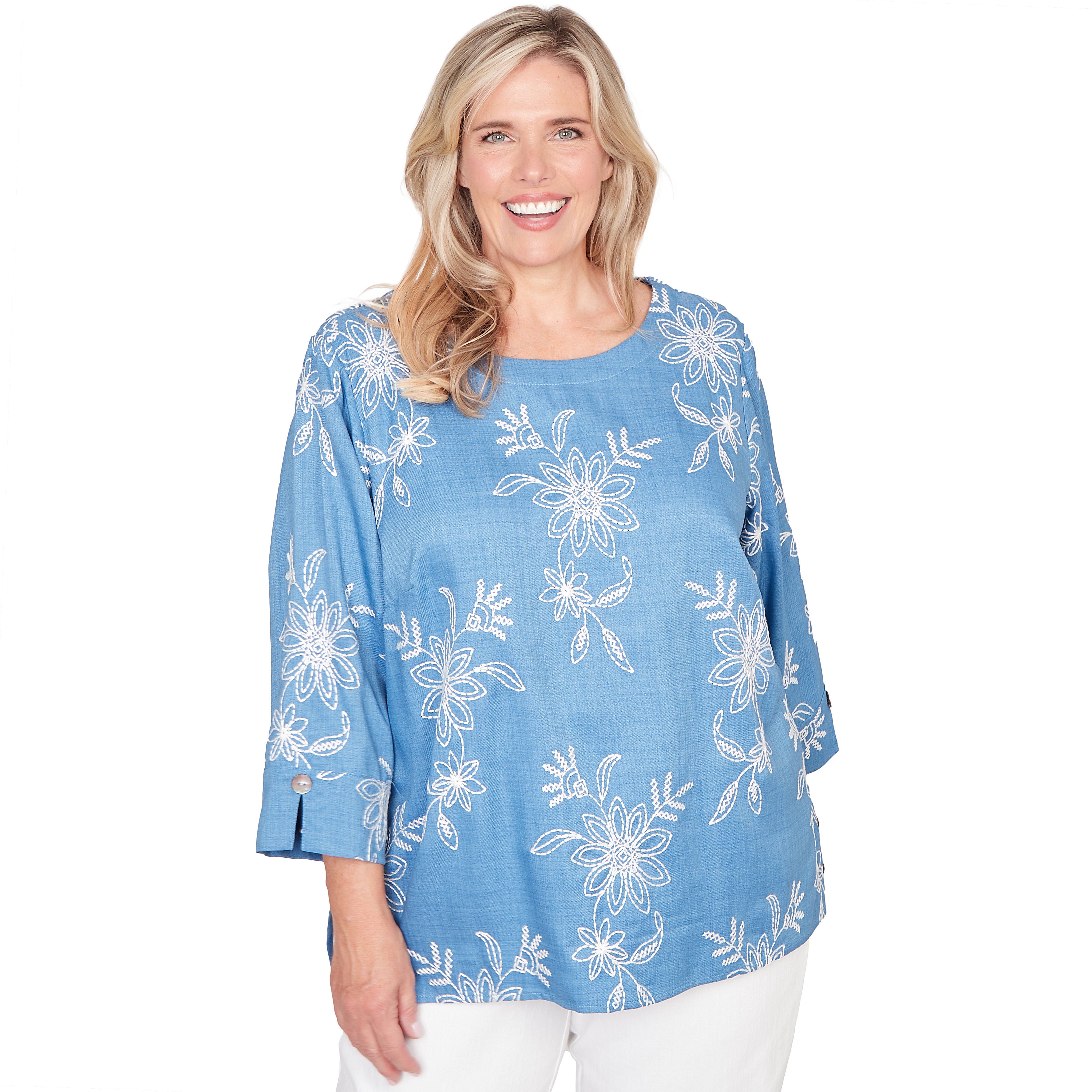 Alfred Dunner Tossed Floral Embroidered Top - Plus