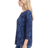 NY Collection Petite 3/4 Sleeve Flocked Knit Pullover Top