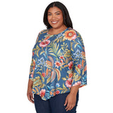 Alfred Dunner Floral Print Pointed Hem Top with Necklace - Plus