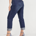 Dark Wash Plus Signature Girlfriend 5 Pocket Denim Jean With Selvedge Cuff Jeans - DressbarnClothing