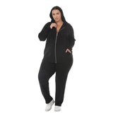 Plus Size Hooded Zip-Front Top and Straight-Leg Pants Set