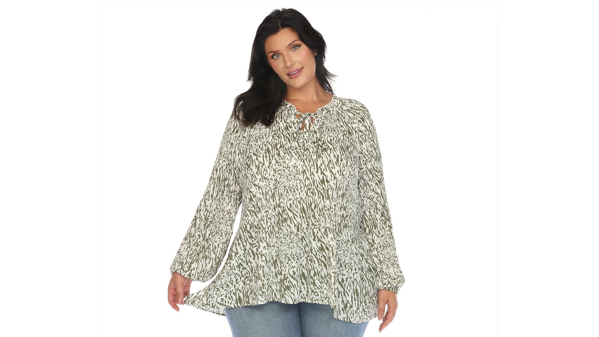 Women's Printed Peasant Blouse - Plus