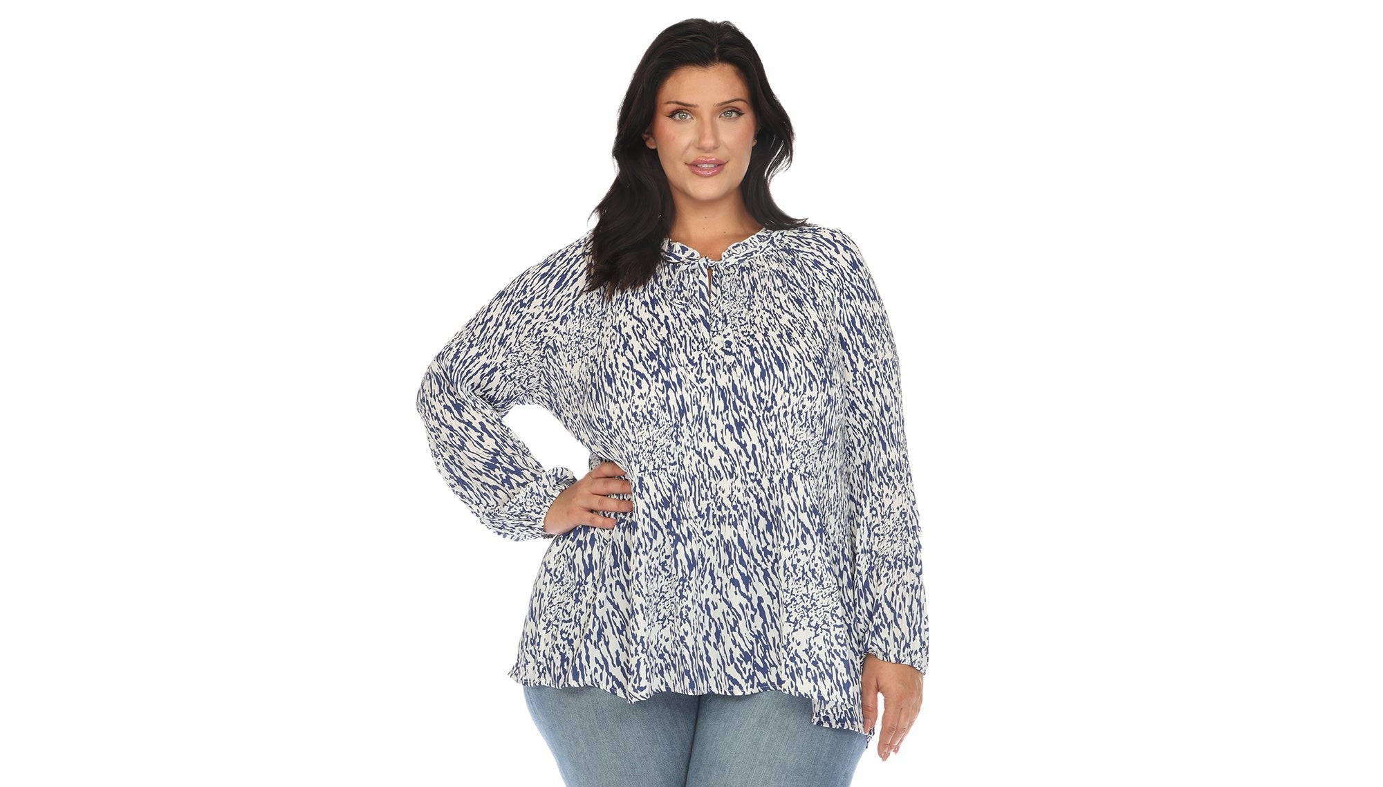 Women's Printed Peasant Blouse - Plus