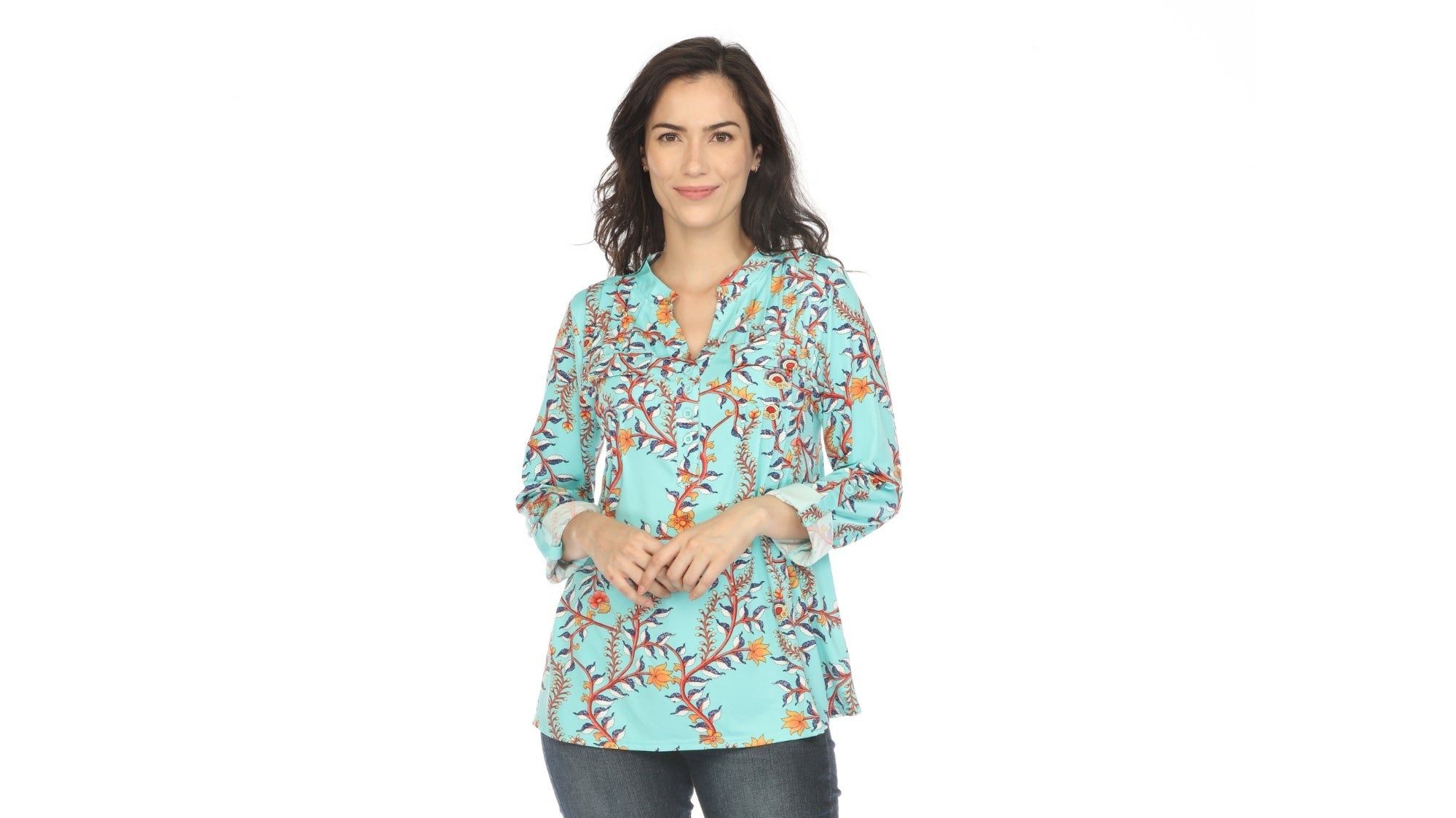 Women's Paisley Button Front Tunic Top