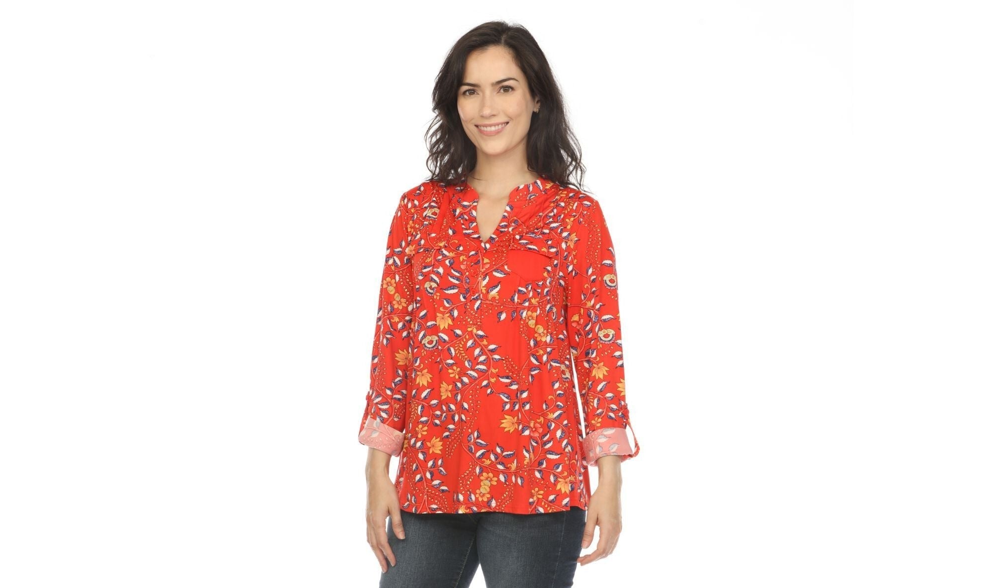 Women's Paisley Button Front Tunic Top