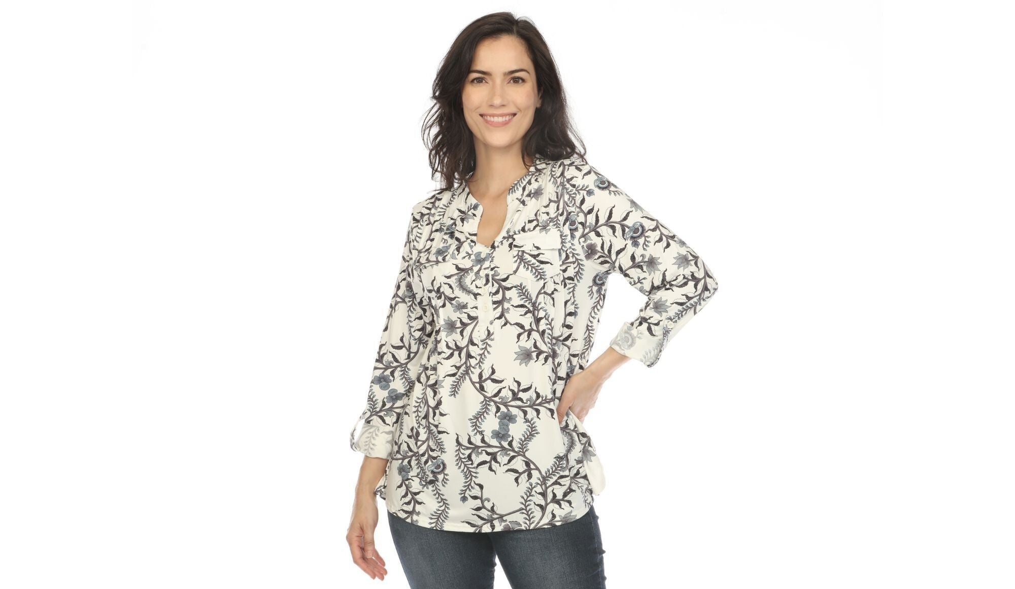 Women's Paisley Button Front Tunic Top