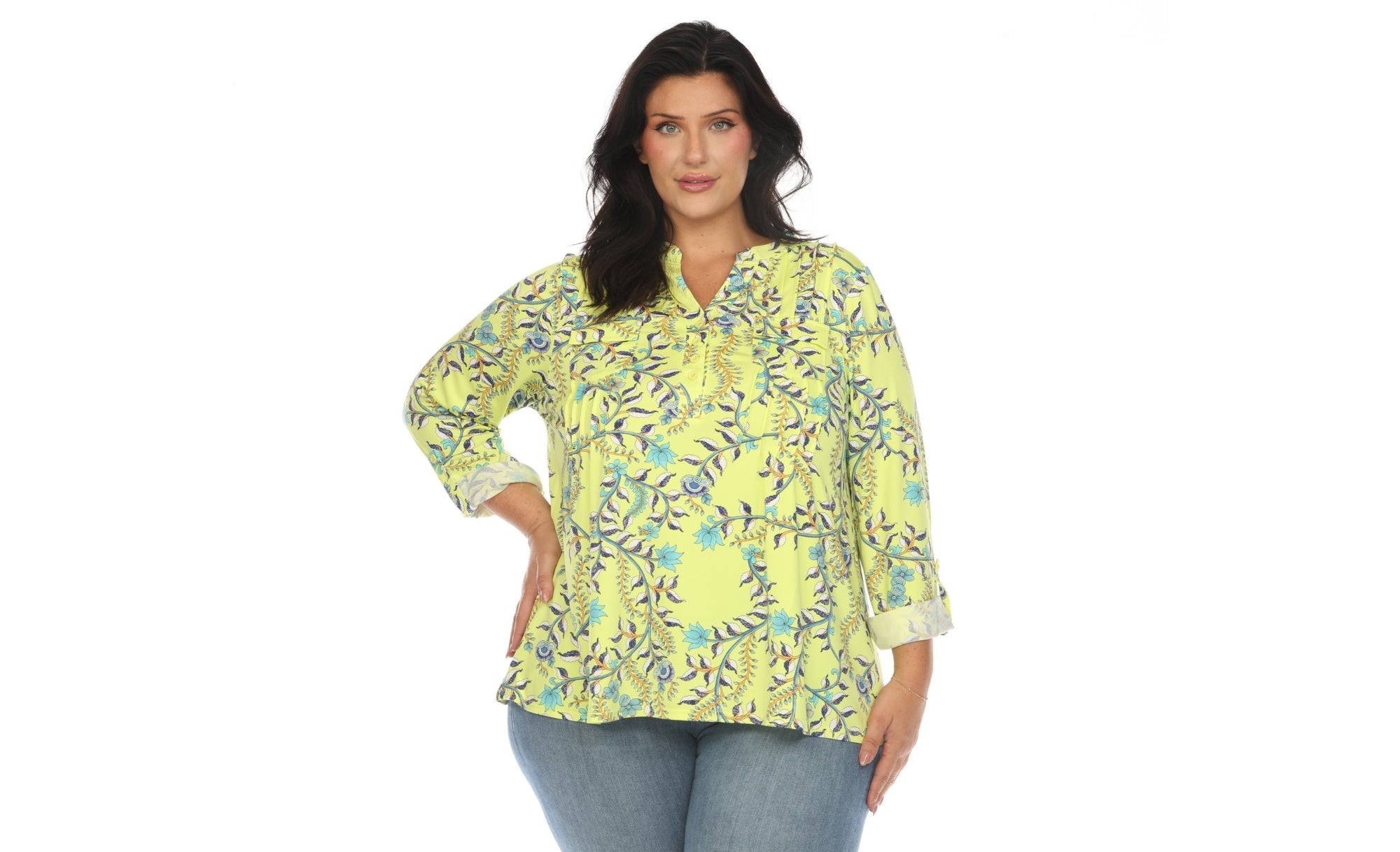 Paisley Button Front Tunic Top - Plus