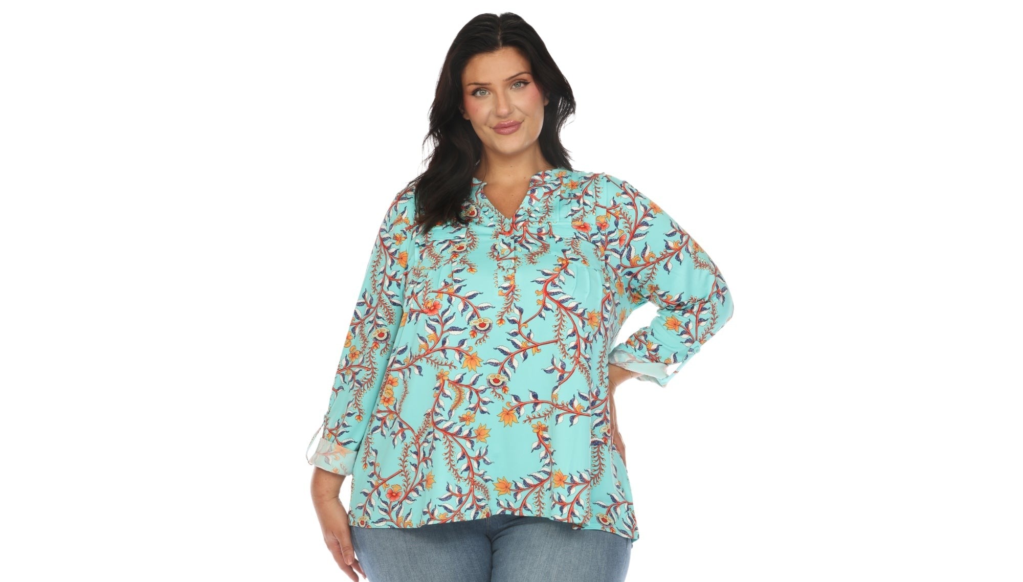 Paisley Button Front Tunic Top - Plus