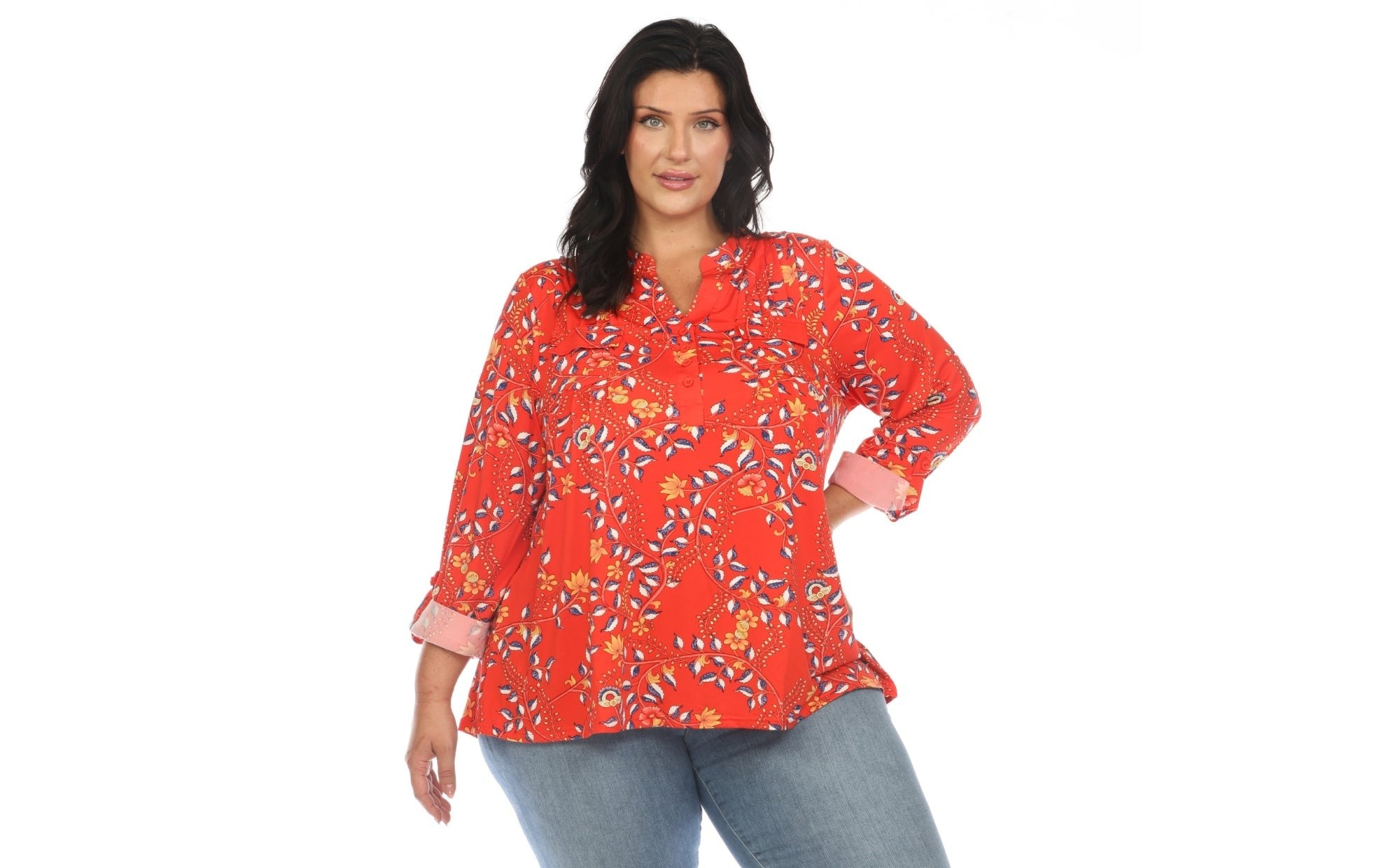 Paisley Button Front Tunic Top - Plus
