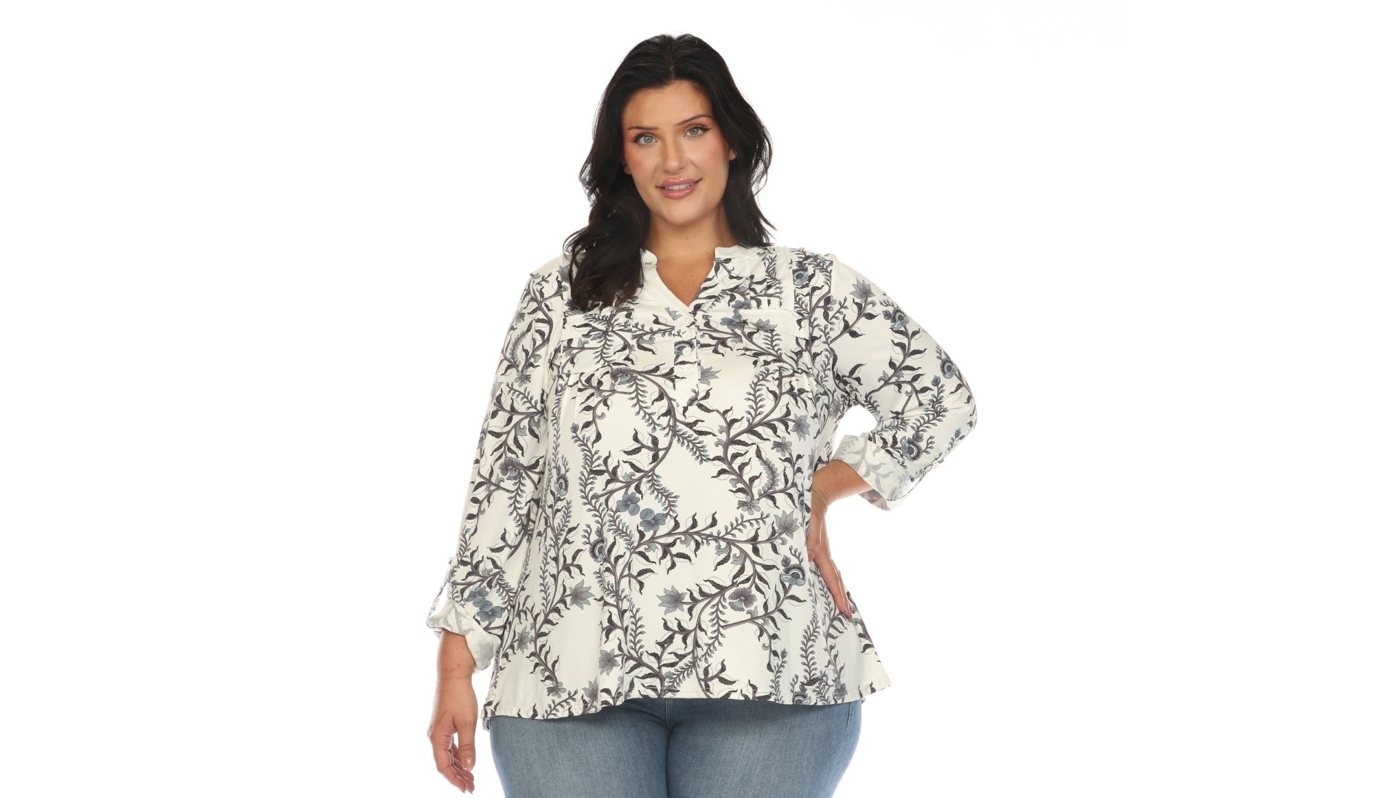 Paisley Button Front Tunic Top - Plus