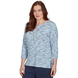 Alfred Dunner Space Dye Top with Necklace - Indigo