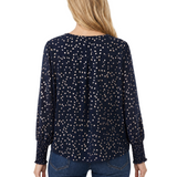 NY Collection Petite Long Sleeve Round Neck Blouse With Hardware