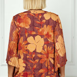 3/4 Kimono Sleeve Cutout Trim Front Neck Mix Media Blouse - Plus