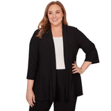 Alfred Dunner Light Open Crepe Cardigan Top - Black - Plus