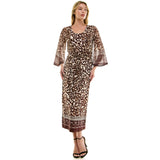 Sleeveless Scoop Neck Maxi Dress with 3/4 Flare Sleeve Tie Front Shrug