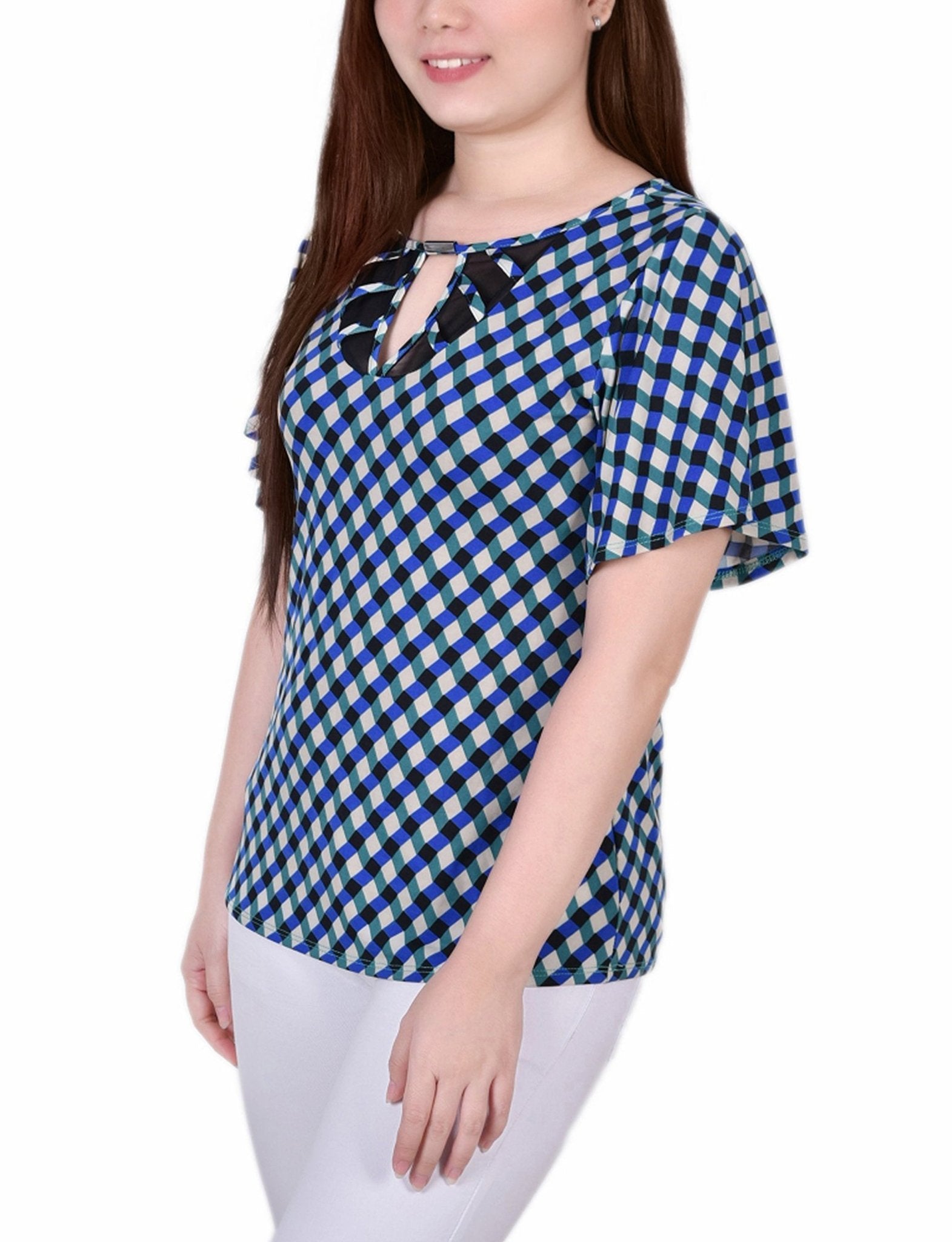 Deep Lake Limoges 3/4 Sleeve Blouse With Necklace - Petite - DressbarnBlouses