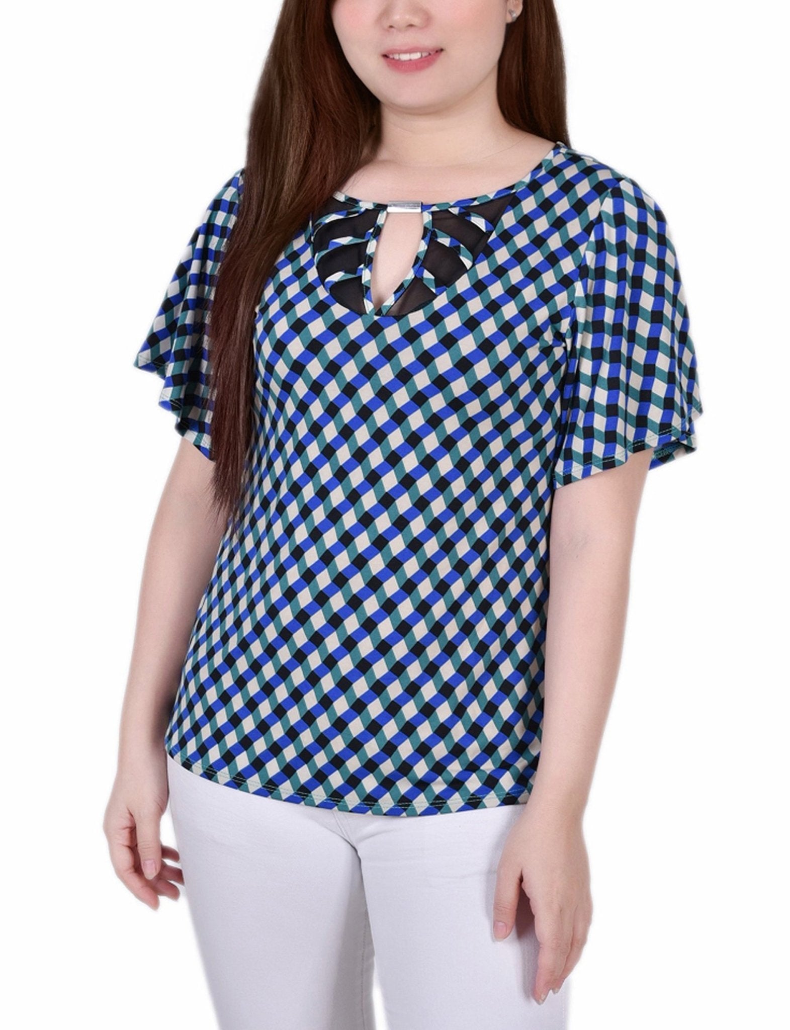 Deep Lake Limoges 3/4 Sleeve Blouse With Necklace - Petite - DressbarnBlouses
